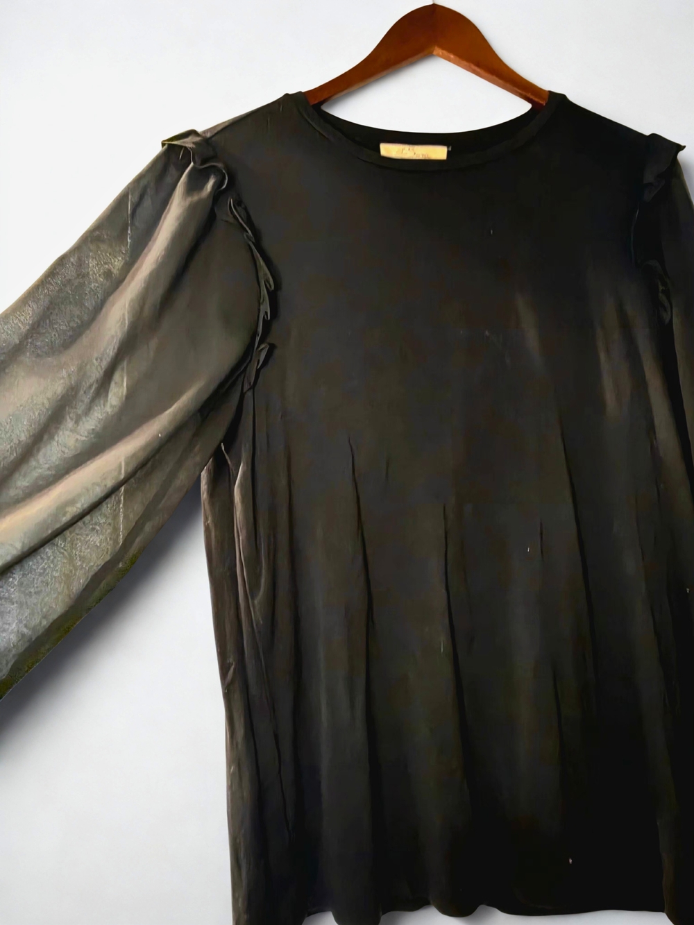 Women's Black Long-Sleeve Sheer Blouse - Classic Style